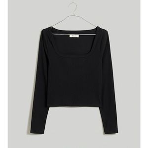 Madewell black square neck long sleeve crop tee in sleekhold size small